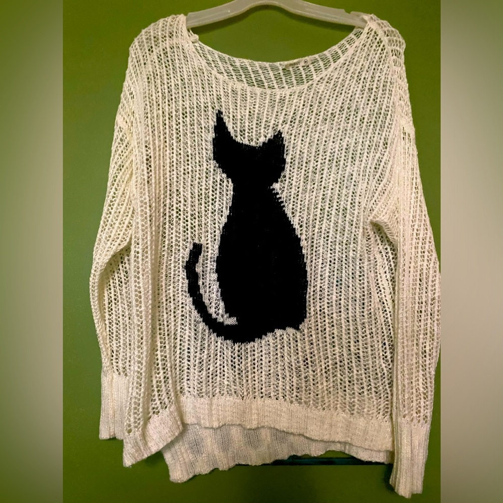 Debut brand black cat witchy Halloween sweater size medium